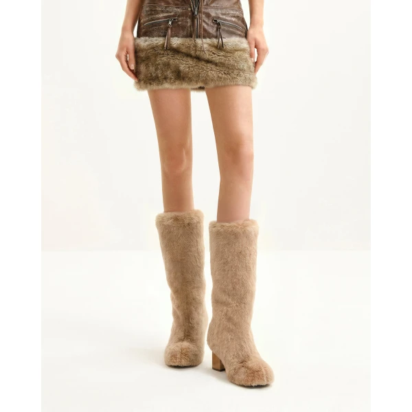 JW PEI Isabella Slouchy Faux Fur Boots in Beige | Boots | Coveti