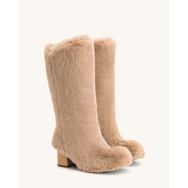 JW PEI Isabella Slouchy Faux Fur Boots in Beige | Boots | Coveti