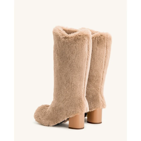 JW PEI Isabella Slouchy Faux Fur Boots in Beige | Boots | Coveti