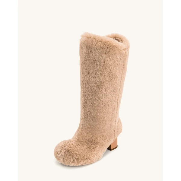 JW PEI Isabella Slouchy Faux Fur Boots in Beige | Boots | Coveti