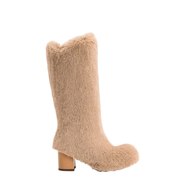 Isabella Slouchy Faux Fur Boots in Beige