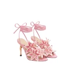 JW PEI Isadora Lily Floral Lace-Up Stiletto Sandals in Pink | Sandals | Coveti