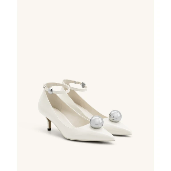 JW PEI Jewel Buckle Kitten Heels Pumps in White | Heels | Coveti