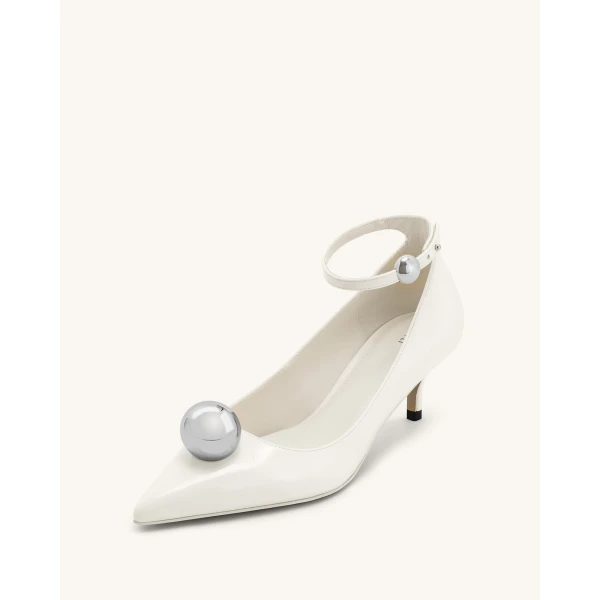 JW PEI Jewel Buckle Kitten Heels Pumps in White | Heels | Coveti