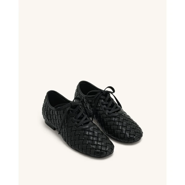 JW PEI Kayla Weave Strap Flat Shoes in Black | Flats | Coveti