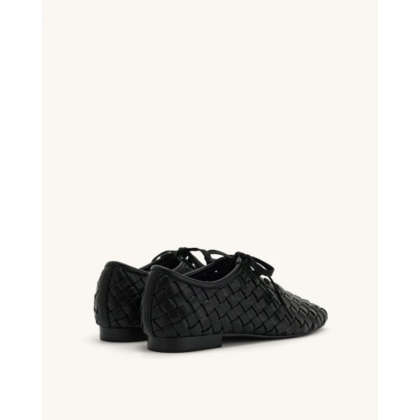 JW PEI Kayla Weave Strap Flat Shoes in Black | Flats | Coveti