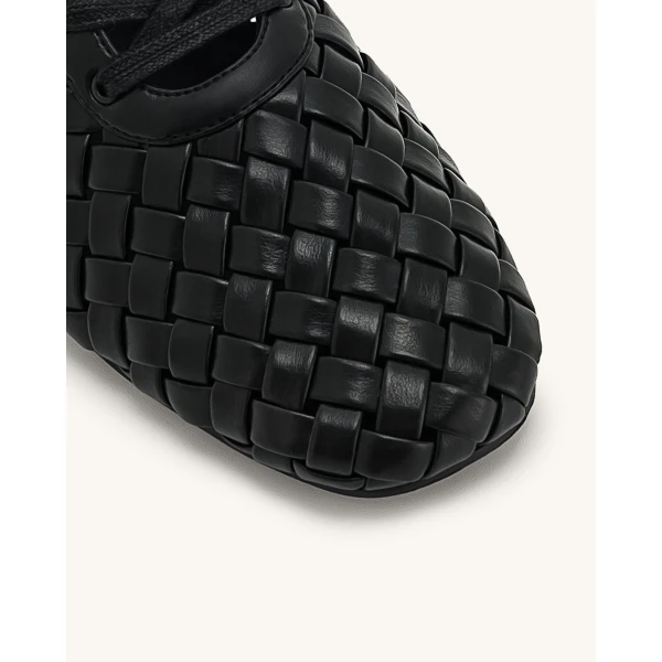 JW PEI Kayla Weave Strap Flat Shoes in Black | Flats | Coveti
