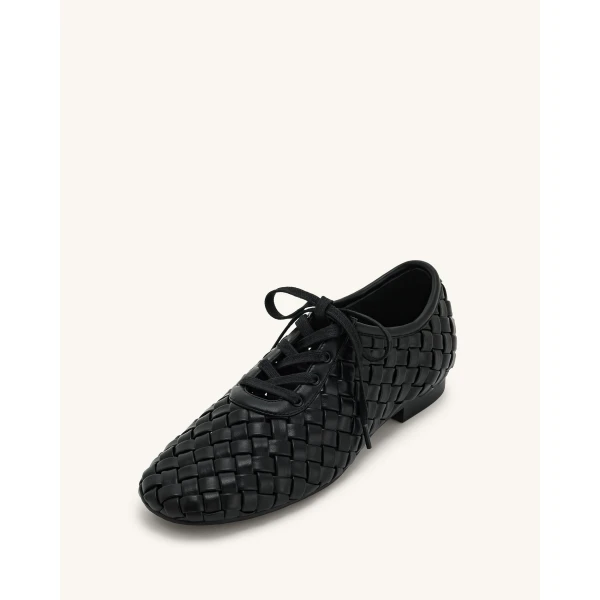 JW PEI Kayla Weave Strap Flat Shoes in Black | Flats | Coveti