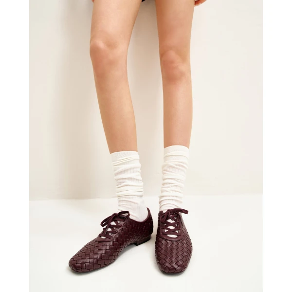JW PEI Kayla Weave Strap Flat Shoes in Claret Red | Flats | Coveti