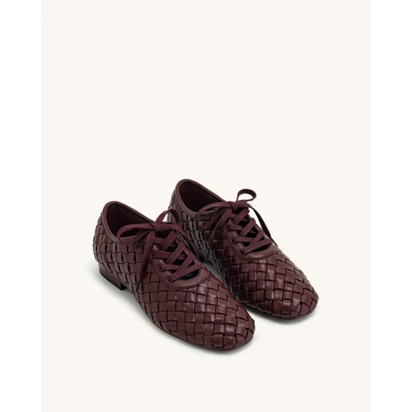 JW PEI Kayla Weave Strap Flat Shoes in Claret Red | Flats | Coveti