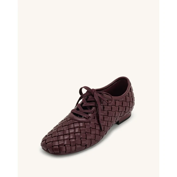 JW PEI Kayla Weave Strap Flat Shoes in Claret Red | Flats | Coveti