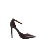 JW PEI Leah Croc-Embossed Ankle Strap Heels in Burgundy | Heels | Coveti