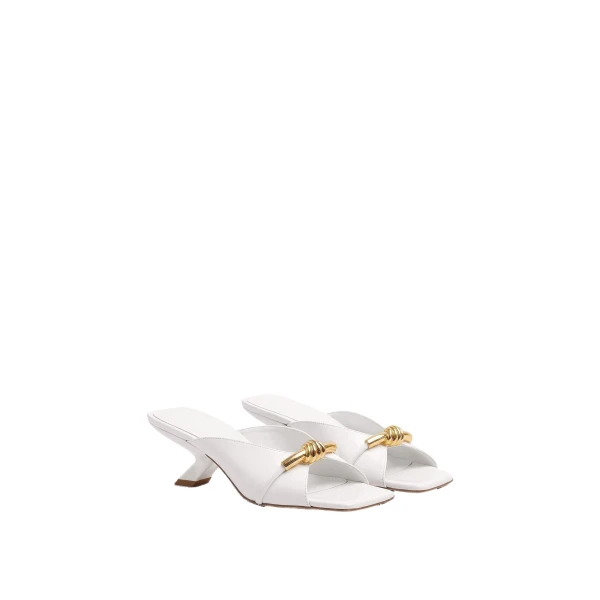 JW PEI Lena Metal Rope Knot Cross-Strap Heeled Sandals in White | Sandals | Coveti