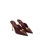 JW PEI Lena Metal Rope Knot Woven Panel Mules in Burgundy | Mules | Coveti