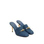 JW PEI Lena Metal Rope Knot Woven Square Toe Mules in Denim Blue | Mules | Coveti