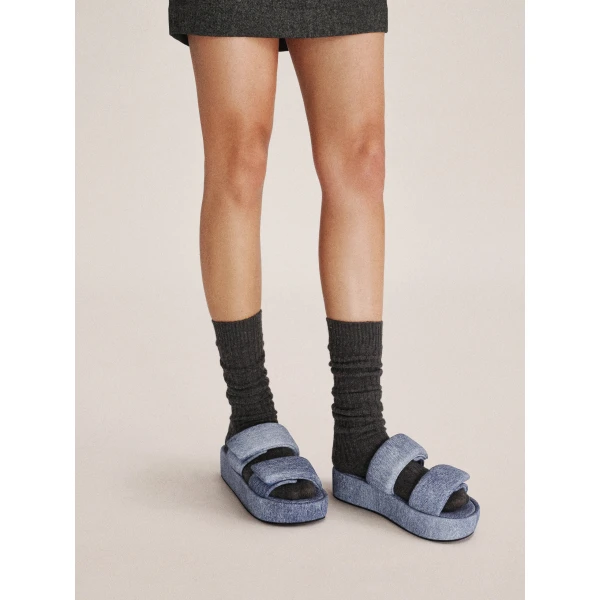 JW PEI Lexi Denim Embossed Sandal in Blue | Sandals | Coveti