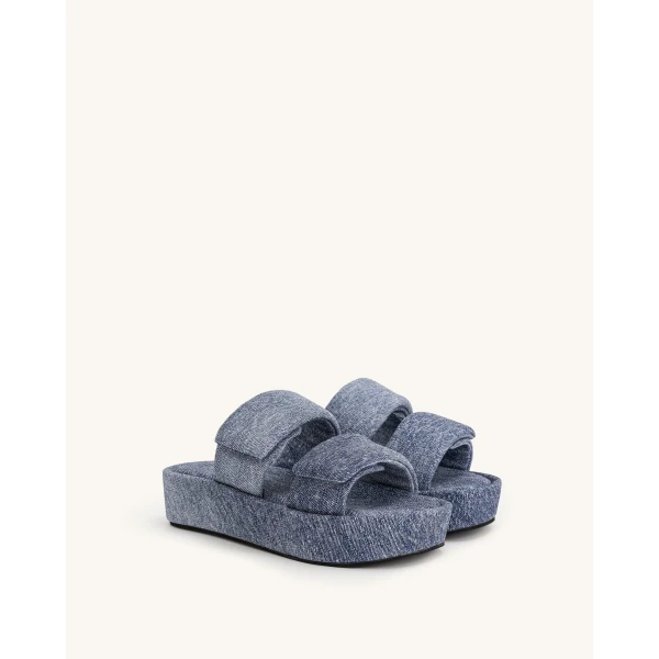 JW PEI Lexi Denim Embossed Sandal in Blue | Sandals | Coveti