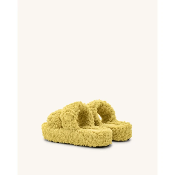 JW PEI Lexi Faux Fur Platform Sandal in Yellow | Sandals | Coveti