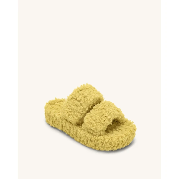 JW PEI Lexi Faux Fur Platform Sandal in Yellow | Sandals | Coveti