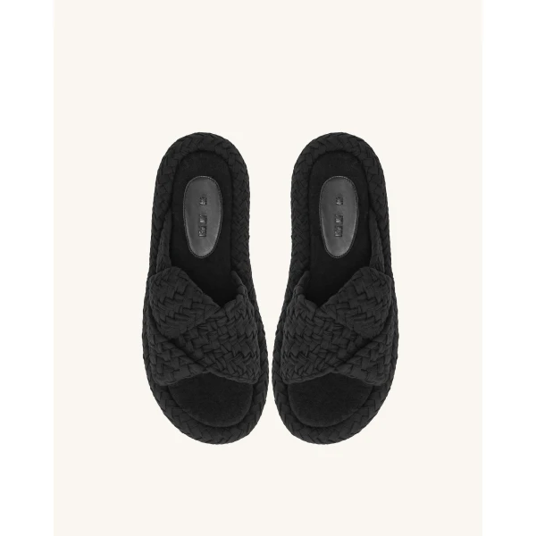 JW PEI Lilah Woven Platform Sandal in Black | Sandals | Coveti