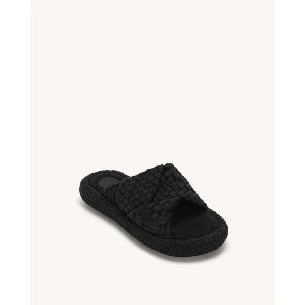 JW PEI Lilah Woven Platform Sandal in Black | Sandals | Coveti