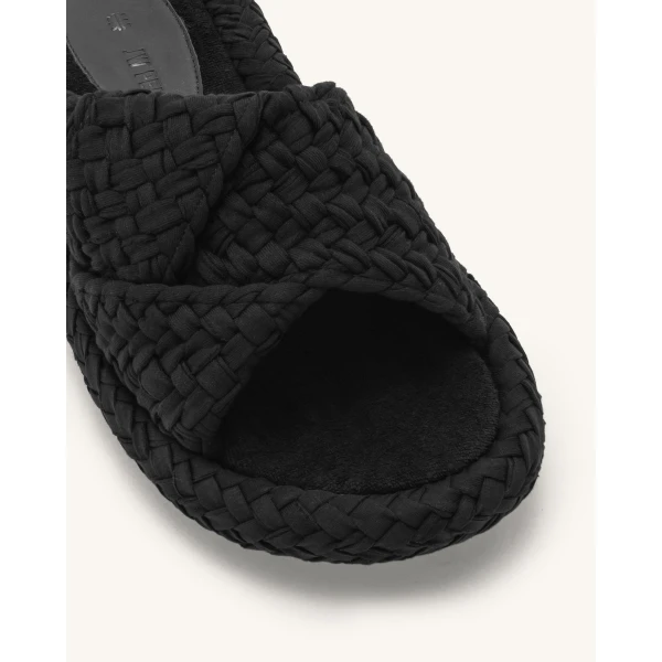 JW PEI Lilah Woven Platform Sandal in Black | Sandals | Coveti