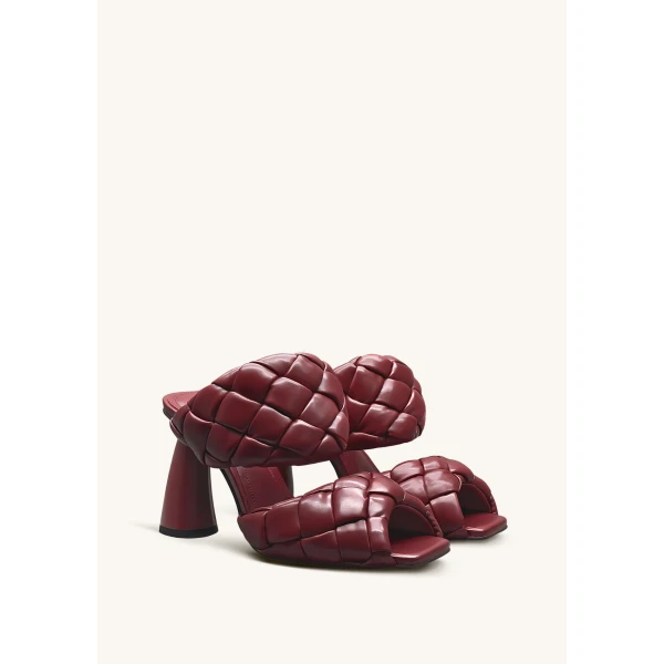 JW PEI Lillian Weave Vegan Leather Heel Mules in Burgundy | Mules | Coveti
