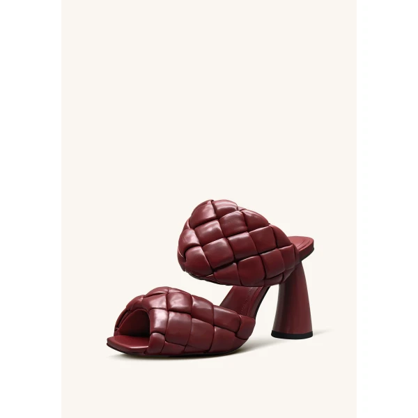 JW PEI Lillian Weave Vegan Leather Heel Mules in Burgundy | Mules | Coveti