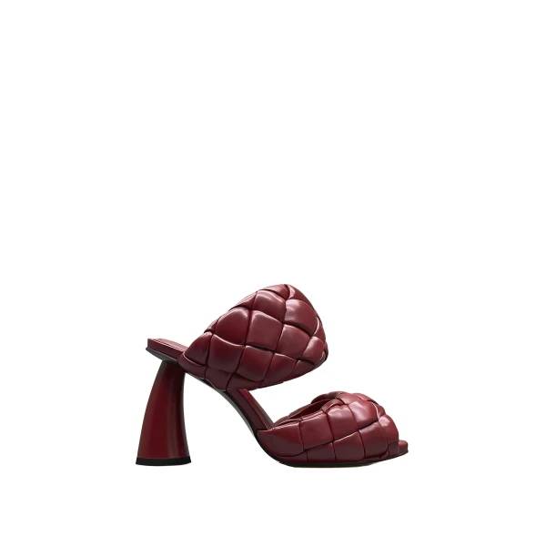 JW PEI Lillian Weave Vegan Leather Heel Mules in Burgundy | Mules | Coveti