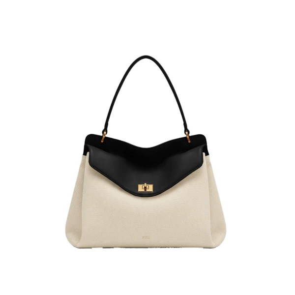 JW PEI Lucia Turn-Lock Shoulder Bag in Black Canvas | Shoulder & Crossbody Bags | Coveti