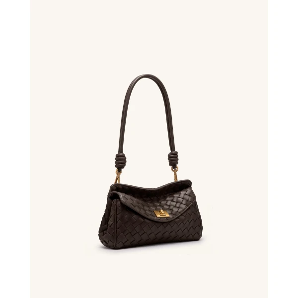 JW PEI Lucia Woven Shoulder Bag in Brown | Shoulder & Crossbody Bags | Coveti