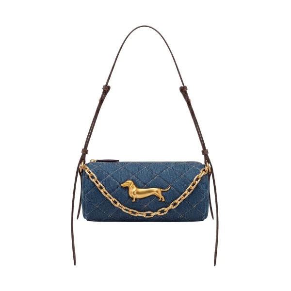 JW PEI Lucienne Dachshund Quilted Chain Shoulder Bag in Blue Denim | Shoulder & Crossbody Bags | Coveti