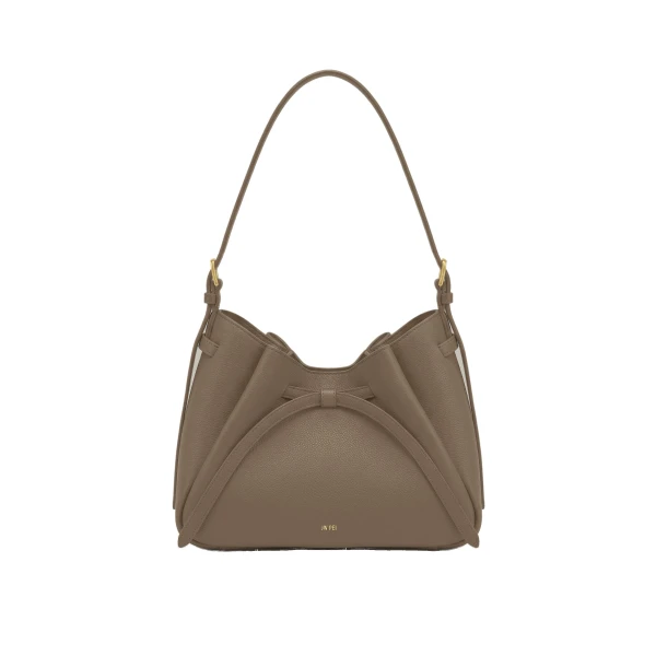 JW PEI Mabel Soft Bow Shoulder Bag in Camel Gray | Shoulder & Crossbody Bags | Coveti