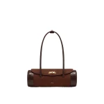 JW PEI Maelis Faux Suede Croc-Trim Barrel Bag in Dark Brown | Shoulder & Crossbody Bags | Coveti