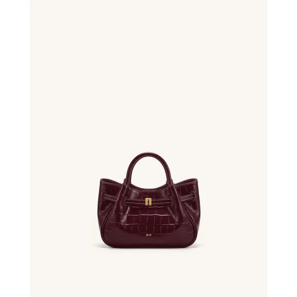 JW PEI Maeve Dachshund Charm Mini Satchel Bag in Burgundy Croc | Mini Bags | Coveti