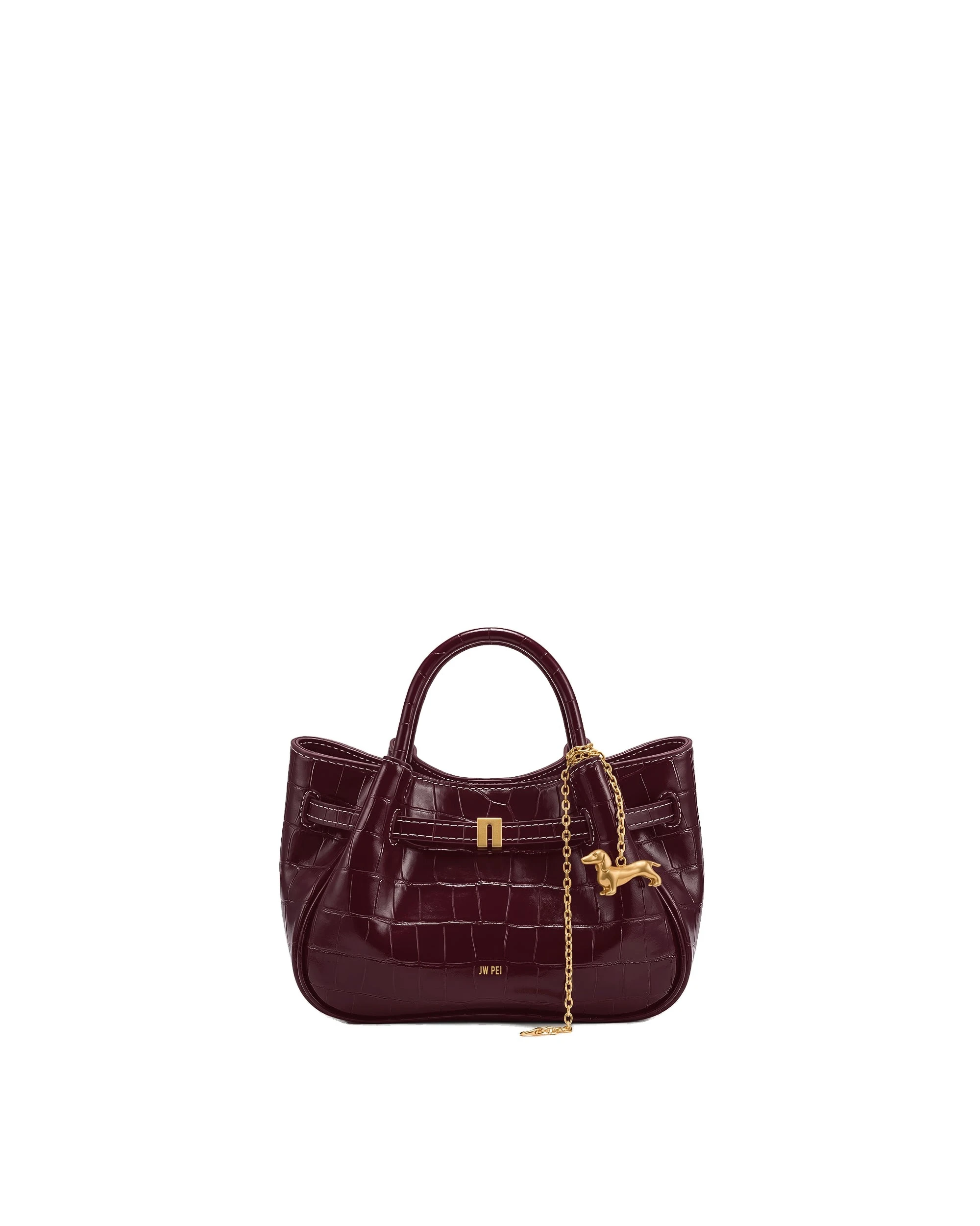 JW PEI Maeve Dachshund Charm Mini Satchel Bag in Burgundy Croc JW PEI Maeve Dachshund Charm Mini Satchel Bag in Burgundy Croc | Mini Bags | Coveti