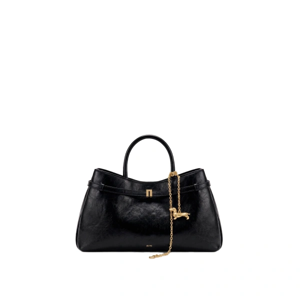 Maeve Dachshund Charm Satchel Tote Bag in Black