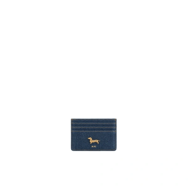 JW PEI Maeve Dachshund Metal Emblem Card Holder in Dark Blue Denim | Wallets & Purses | Coveti