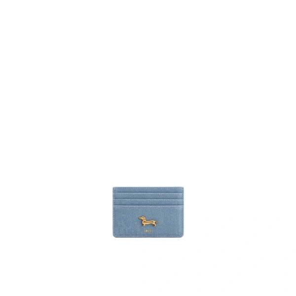 Maeve Dachshund Metal Emblem Card Holder in Light Blue Denim