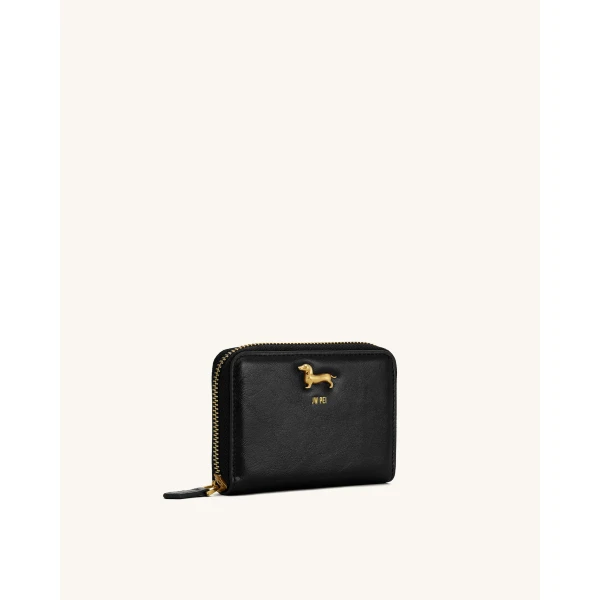 JW PEI Maeve Dachshund Metal Emblem Zip Wallet in Black | Wallets & Purses | Coveti