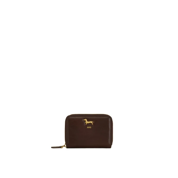 JW PEI Maeve Dachshund Metal Emblem Zip Wallet in Chocolate | Wallets & Purses | Coveti