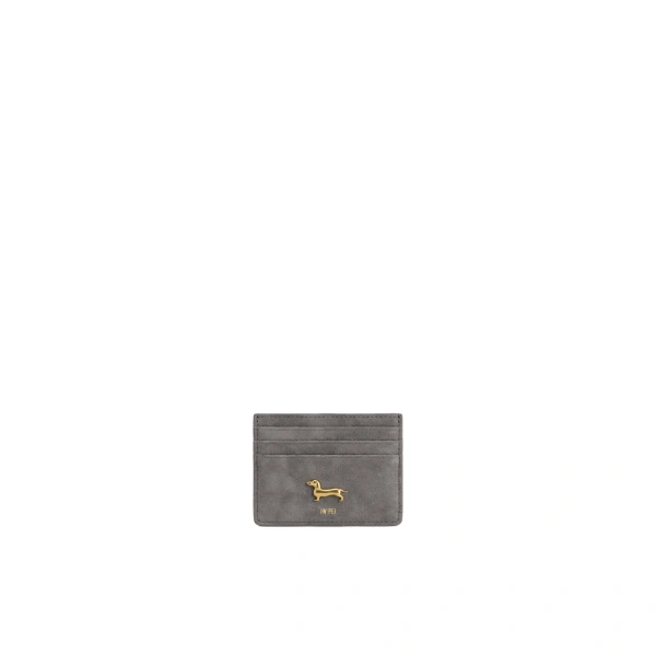 JW PEI Maeve Faux Suede Dachshund Metal Emblem Card Holder in Dark Gray | Wallets & Purses | Coveti