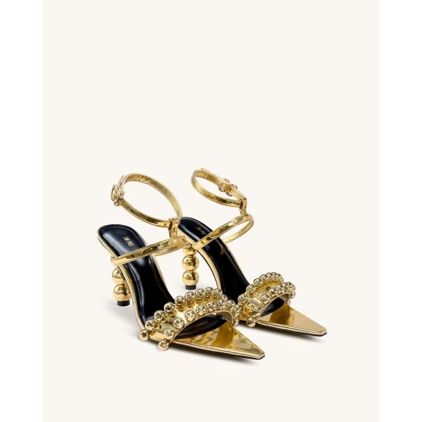 JW PEI Mia Strappy High Heels With Beaded Detail in Gold | Heels | Coveti