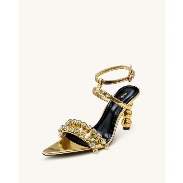 JW PEI Mia Strappy High Heels With Beaded Detail in Gold | Heels | Coveti