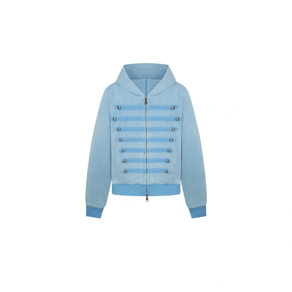 JW PEI Military Button Hooded Zip in Baby Blue | Hoodies | Coveti
