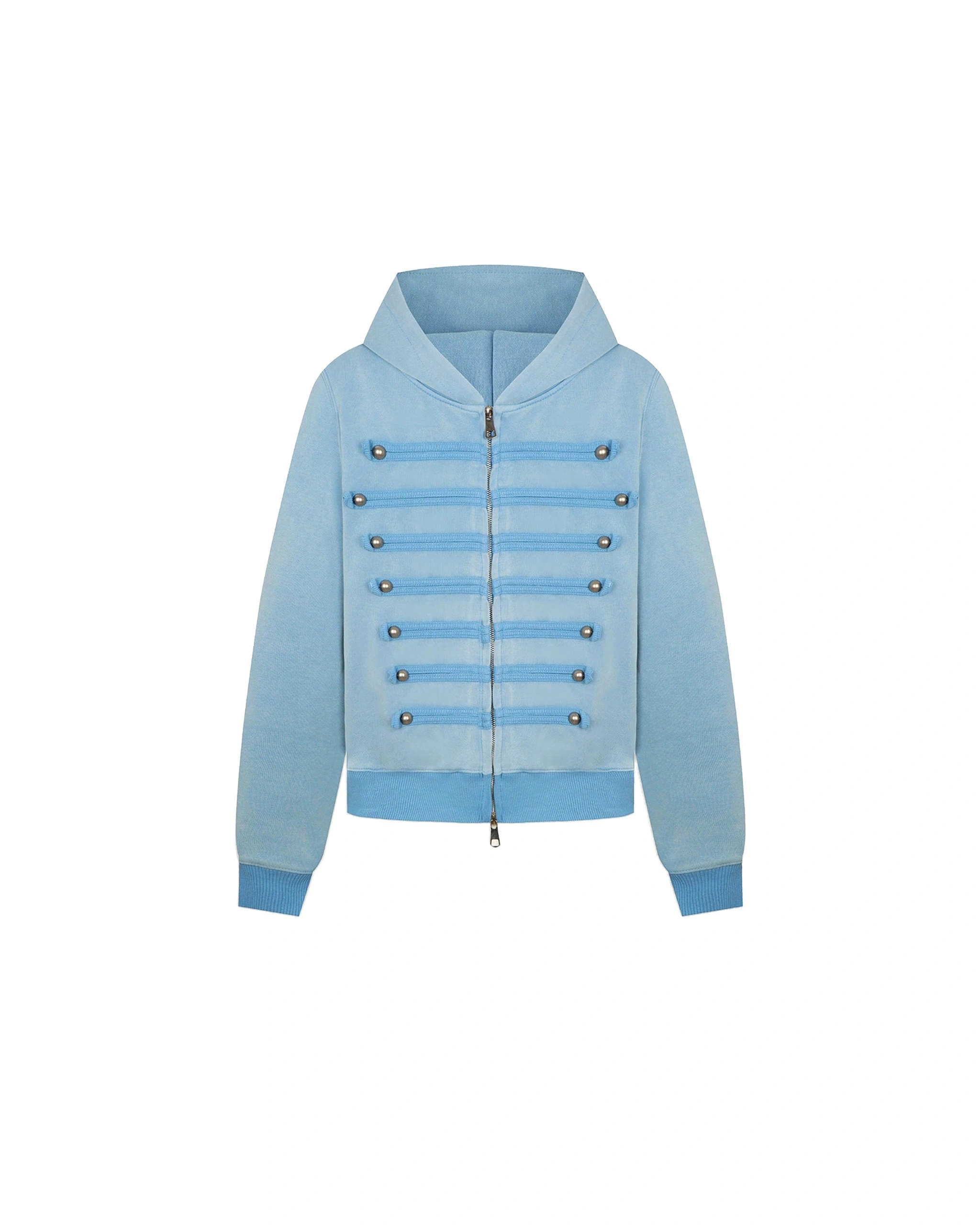 JW PEI Military Button Hooded Zip in Baby Blue JW PEI Military Button Hooded Zip in Baby Blue | Hoodies | Coveti