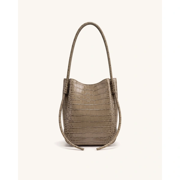 JW PEI Nala Bucket Bag in Taupe Croc | Bucket Bags | Coveti