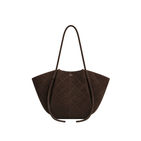 JW PEI Nala Faux Suede Quilted Tote Bag in Dark Chocolate Brown | Totes & Top-Handle Bags | Coveti