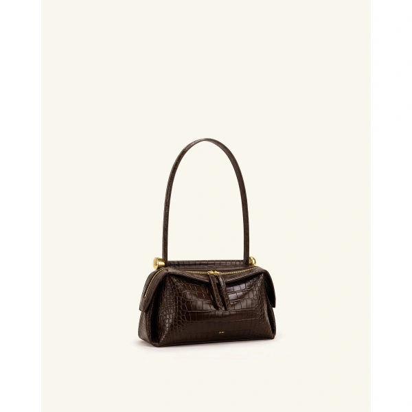 JW PEI Naomi Double-Zip Shoulder Bag in Brown Croc | Shoulder & Crossbody Bags | Coveti