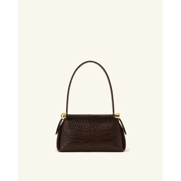 JW PEI Naomi Double-Zip Shoulder Bag in Brown Croc | Shoulder & Crossbody Bags | Coveti